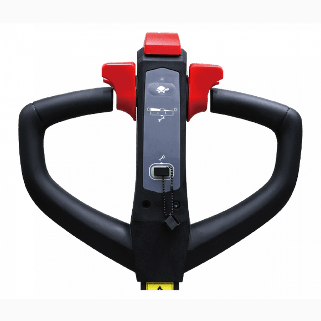 Motorlyftvagn 1500kg handtag i robust design för effektiv transport och lyft i industrimiljöer.