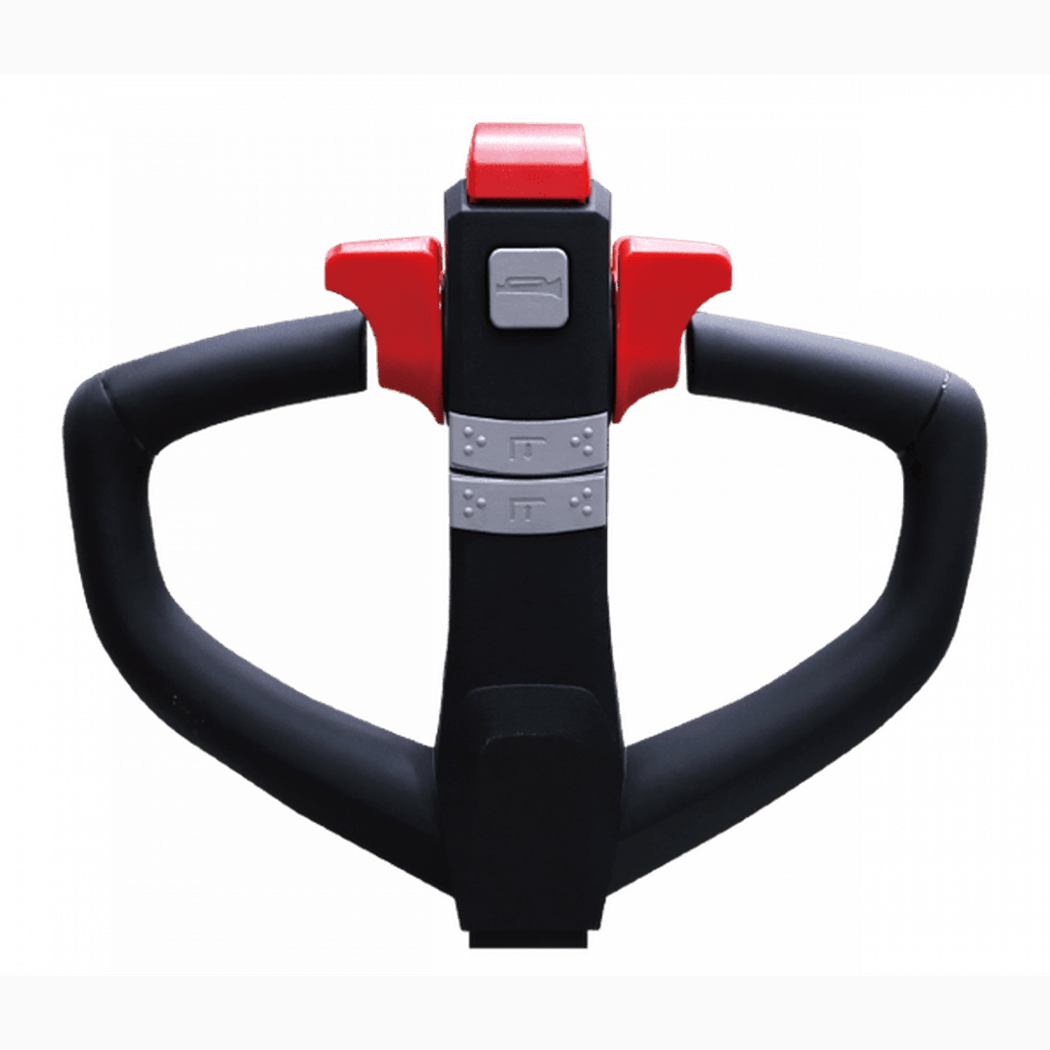 Motorlyftvagn 1500kg handtag med ergonomisk design för enkel och säker styrning vid tunga lyft och transport.