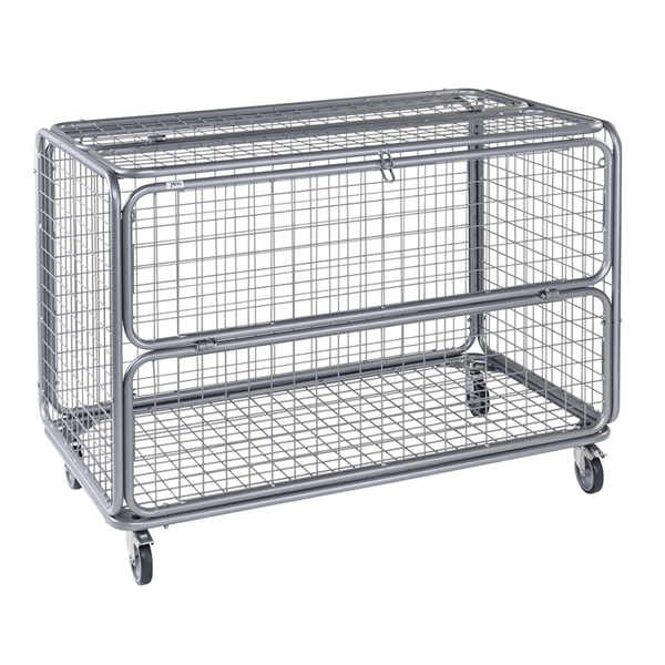 Nätvagn 1180x662x858 mm, 150kg med låsbar och öppningsbar design på hjul för säker förvaring och enkel åtkomst.