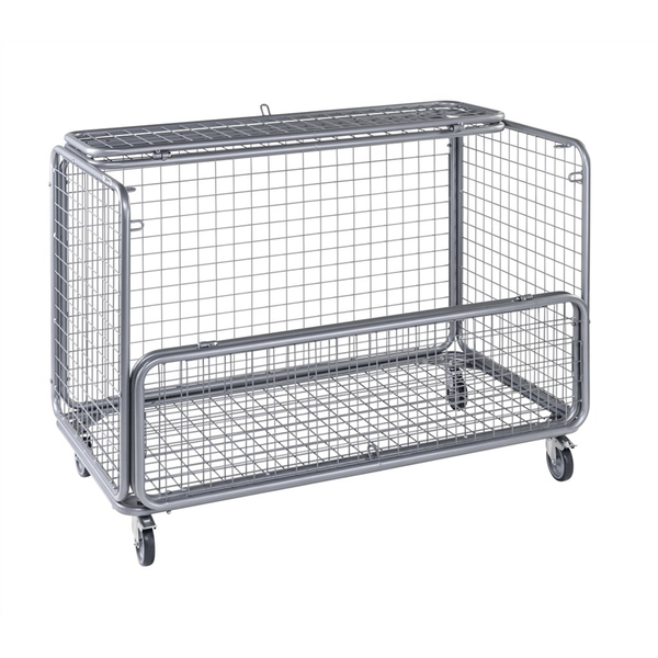 Nätvagn 1180x662x858 mm, 150kg med låsbar design och 4 länkhjul för säker förvaring och enkel mobilitet.