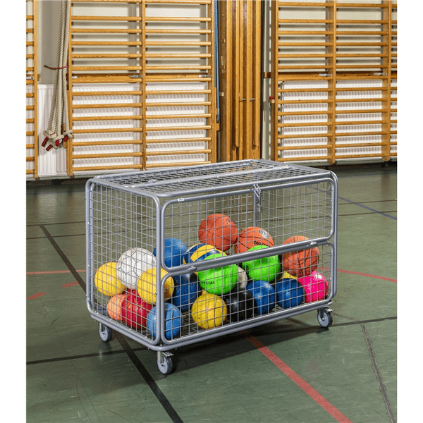 Nätvagn 1180x662x858 mm, 150kg, robust nätvagn med hjul och låsbar öppningsbar överdel, för sportutrustning och förvaring.