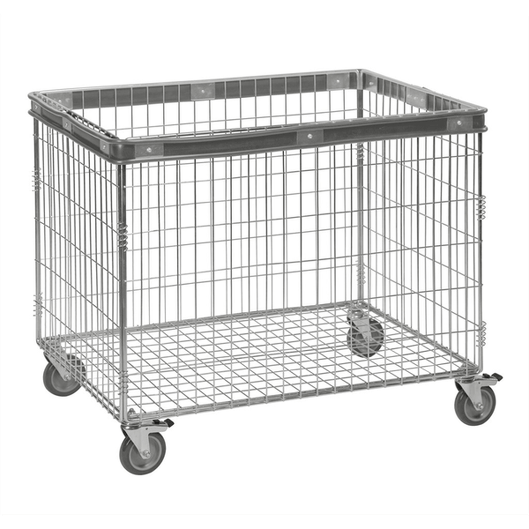 Nätvagn med skyddslist av gummi, 830x630x735 mm, 60kg, elförzinkad med länkhjul och broms för industriell användning.