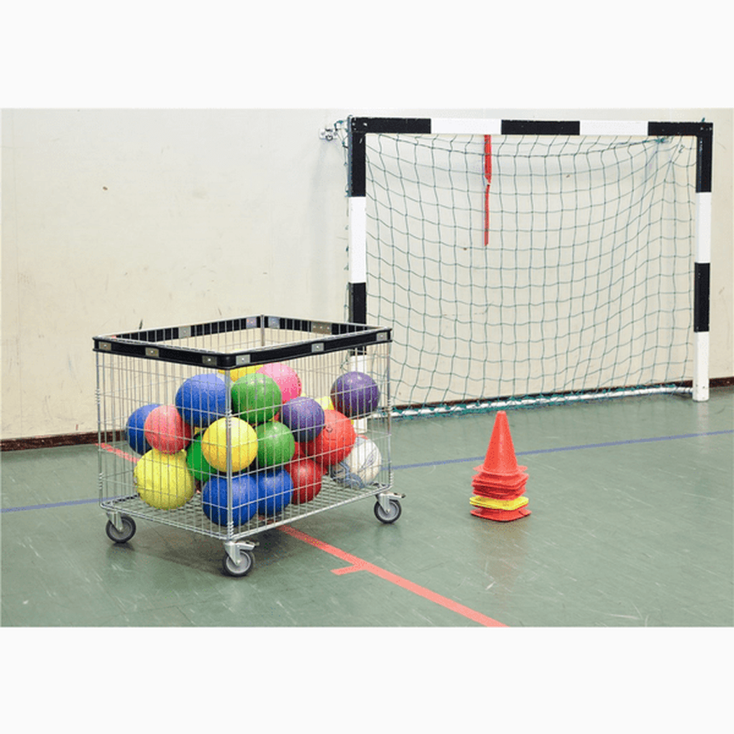 Nätvagn med skyddslist av gummi 830x630x735 mm för effektiv transport och förvaring med robust design och bromsade hjul.