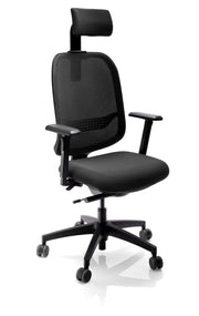 Kontorstol Mesh, nackstöd & armstöd, Svart med synkron gungfunktion, nätstöd och justerbara armstöd för ergonomiskt arbete.