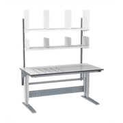 Höj- & sänkbart packbord 102 W300 1600x800x24 mm med infällda kulrullar och justerbar arbetsyta för industribruk.