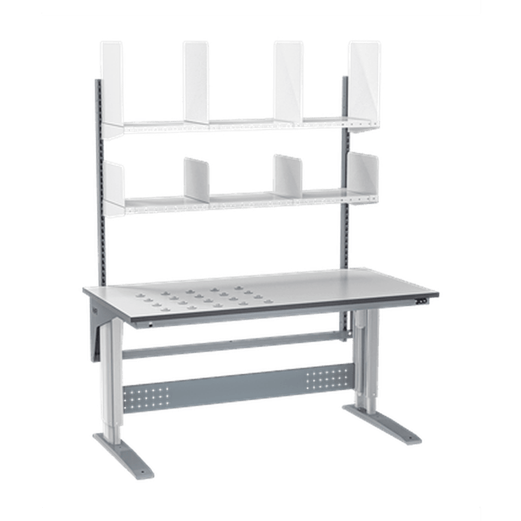 Höj- & sänkbart packbord 102 W300 1600x800x24 mm med infällda kulrullar och justerbar arbetsyta för industribruk.