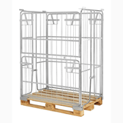 Pallcontainer, 1200x800x1500mm, elförzinkad med fällbar långsida för enkel lastning och rostskyddad yta.