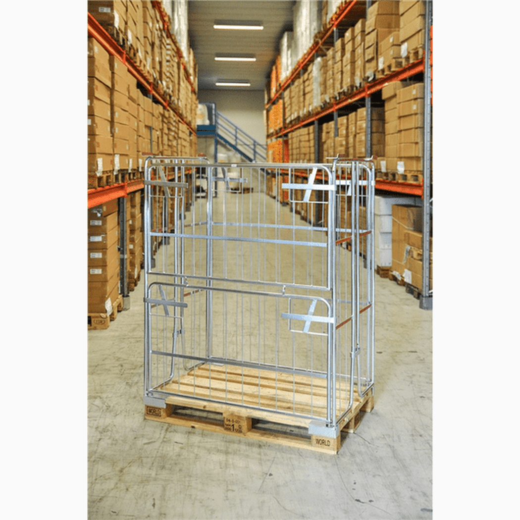 Pallcontainer, 1200x800x1000mm, elförzinkad pallcontainer med flexibel design för lager och transport av EUR-pallar.