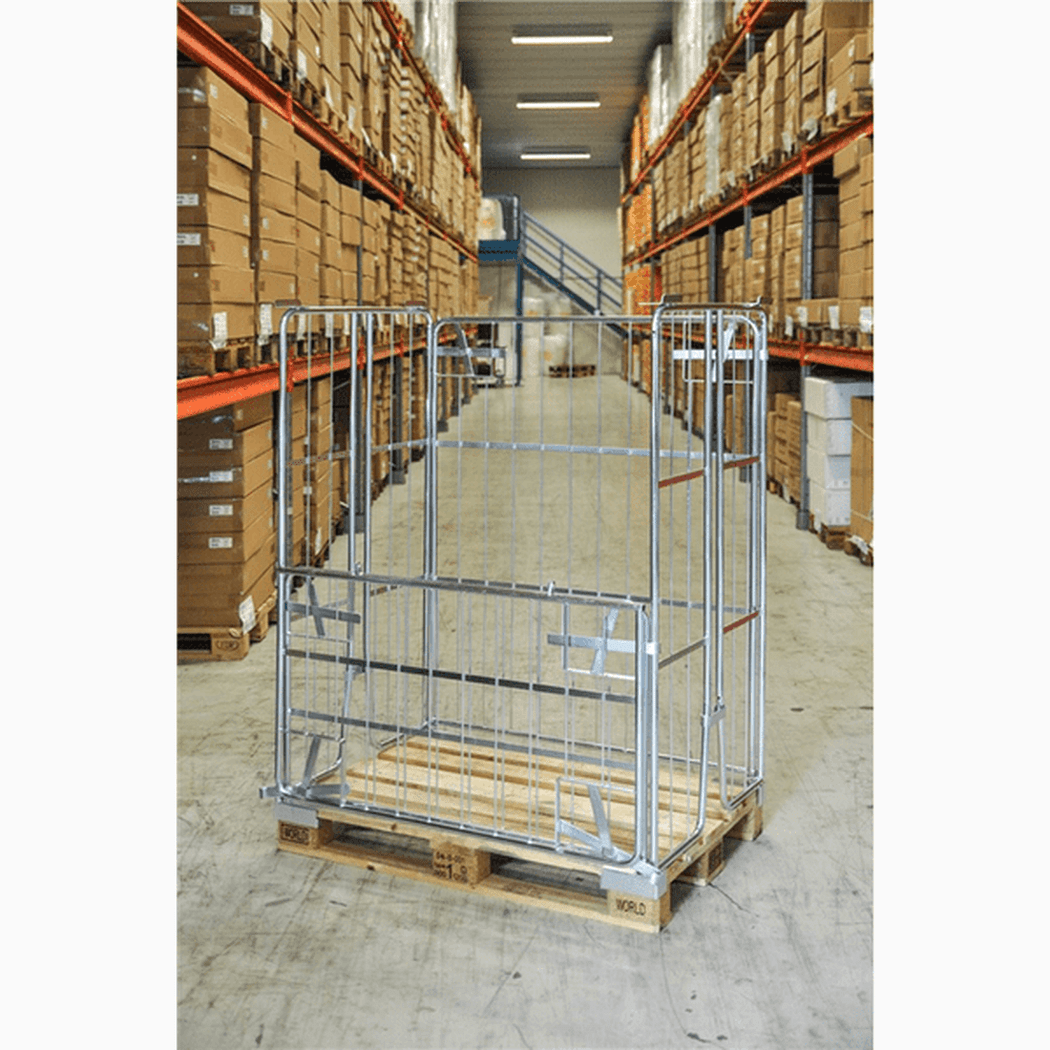 Pallcontainer, 1200x800x1000mm, elförzinkad för säker och flexibel lagring samt transport av gods på EUR-pallar.