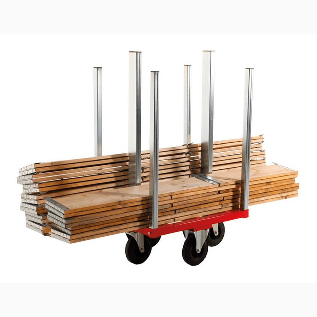 Pallkragsvagn, 800x600x1215mm, 300kg, röd med elförzinkade stöttor och tysta hjul för effektiv transport.