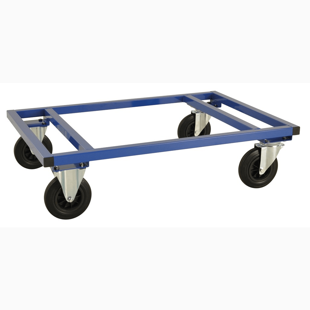 Pallvagn, 1200x800x305mm, 800kg blå med pulverlackerad stålkonstruktion och följsamma länkhjul för effektiv transport.