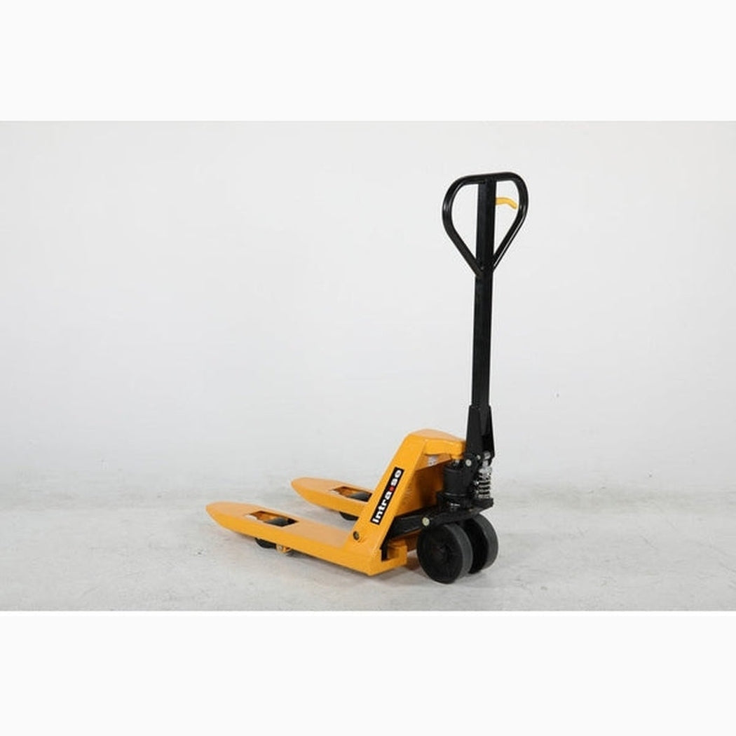 Pallyftare 2500kg, 540x650mm, Singel/poly, gul för effektiv hantering av tunga laster i lager och industri.