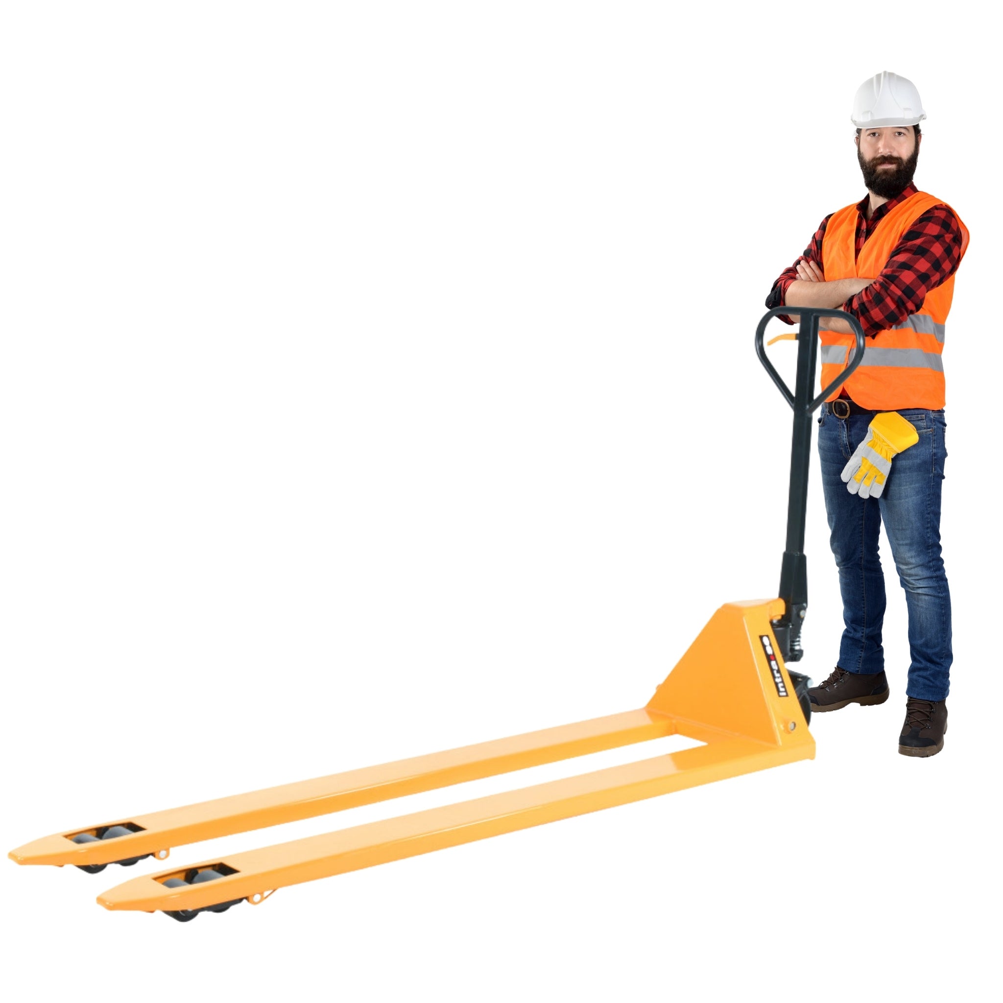 Pallyftare långa gafflar, 2000kg, 540x2500mm, boggi/poly, Gul