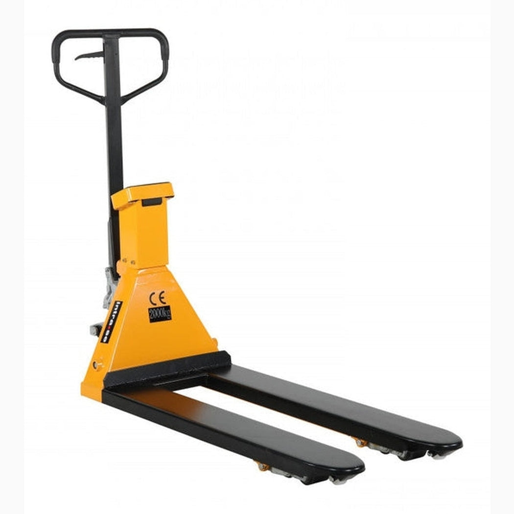 Pallyftare med våg, 2000kg kapacitet, 542x1150mm, laddningsbart batteri och inkluderad laddare.