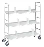 Pärmvagn MAGNI 1000x290x1140mm elförzinkad vit med 3 hyllor och 4 länkhjul för dokumenttransport.