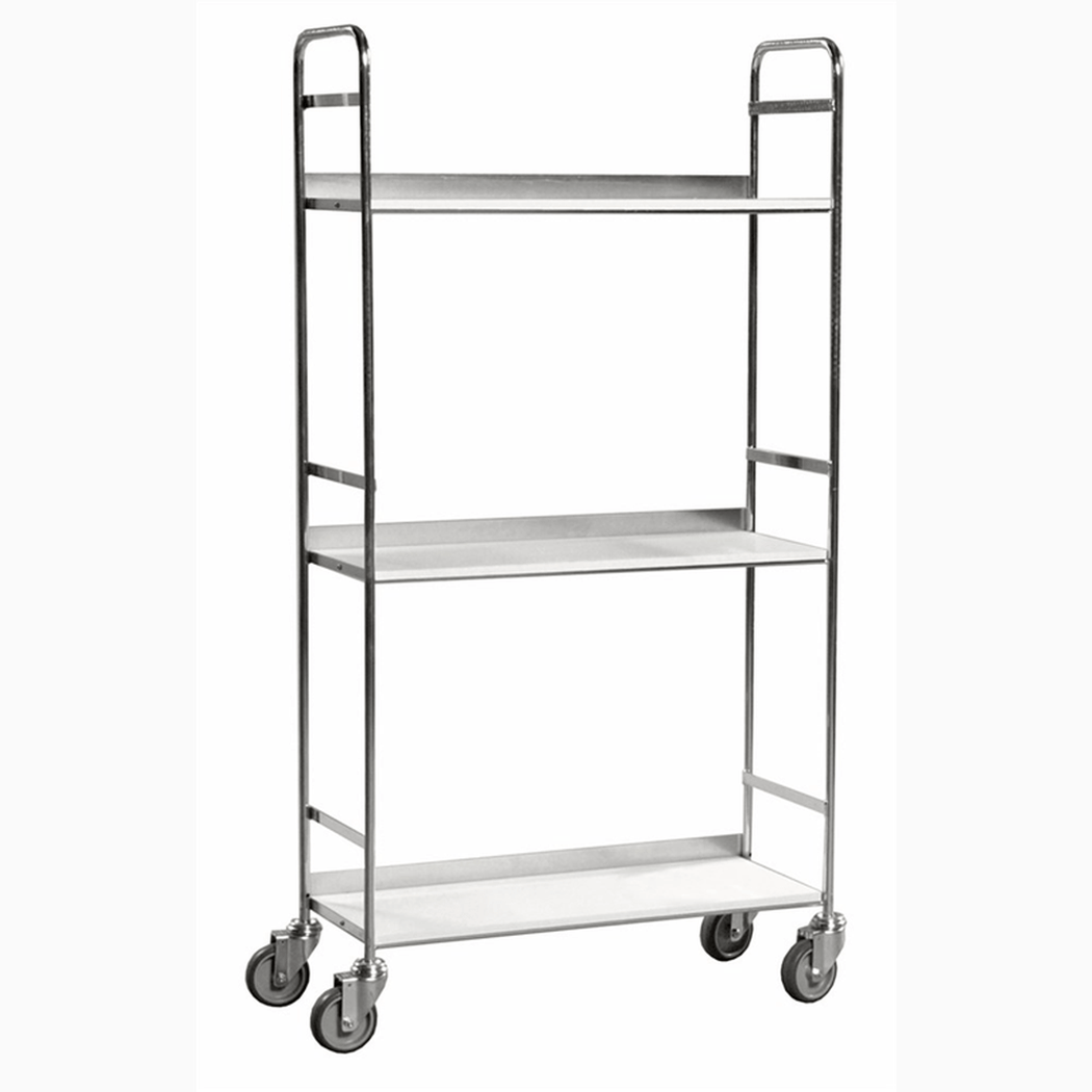 Pärmvagn MAGNI, elförzinkad pärmvagn 790x290x1500mm med 3 hyllplan och 75kg kapacitet för kontor och arkiv.