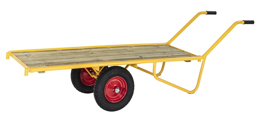 Perrongkärra, 2326x615x775mm, 400kg, Gul med robust träflak och starka hjul för effektiv transport.