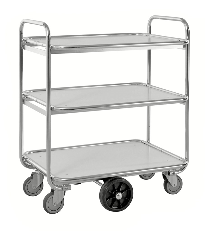 Plockvagn, 3 hyllplan, 1300x630x1100mm, 300kg med robust elförzinkad ram och fyra länkhjul för enkel manövrering.