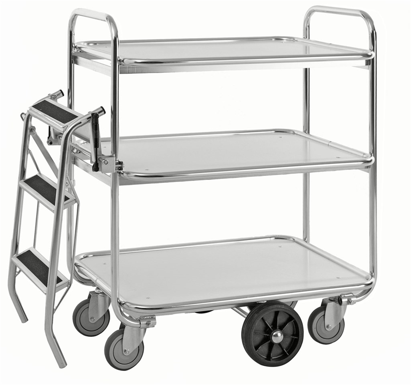 Plockvagn, 3 hyllplan, 1300x630x1100mm, 300kg med robust metallram och 5 hjul för enkel manövrering och tung belastning.