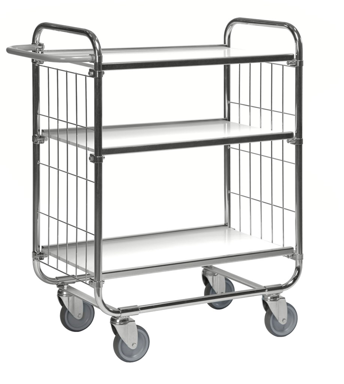 Plockvagn, E-handel, 3 hyllplan, elförzinkad med justerbara hyllor och länkhjul, 1395x470x1120mm, 250kg.