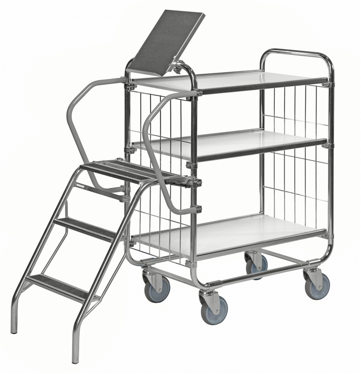 Plockvagn, E-handel, 3 hyllplan, 1395x470x1120mm med justerbara hyllor och 250kg kapacitet på länkhjul.