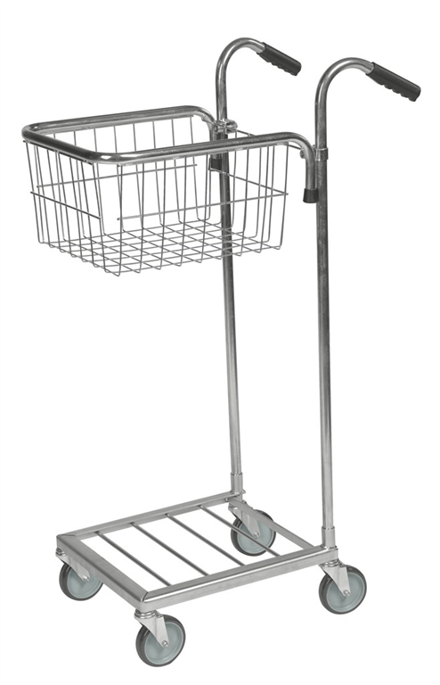 Plockvagn mini, 1 trådkorg, 660x385x1090mm, 35kg, robust plockvagn med hjul och justerbar hylla för lager och butik.