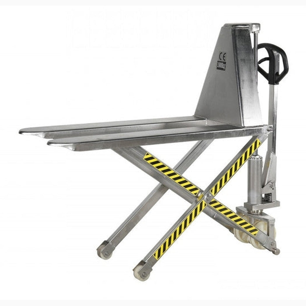 Rostfri Saxlyftvagn, 1000kg, 540x1150mm, singel/nylon med teleskopisk kolv och hög hållbarhet för industriella lyft.