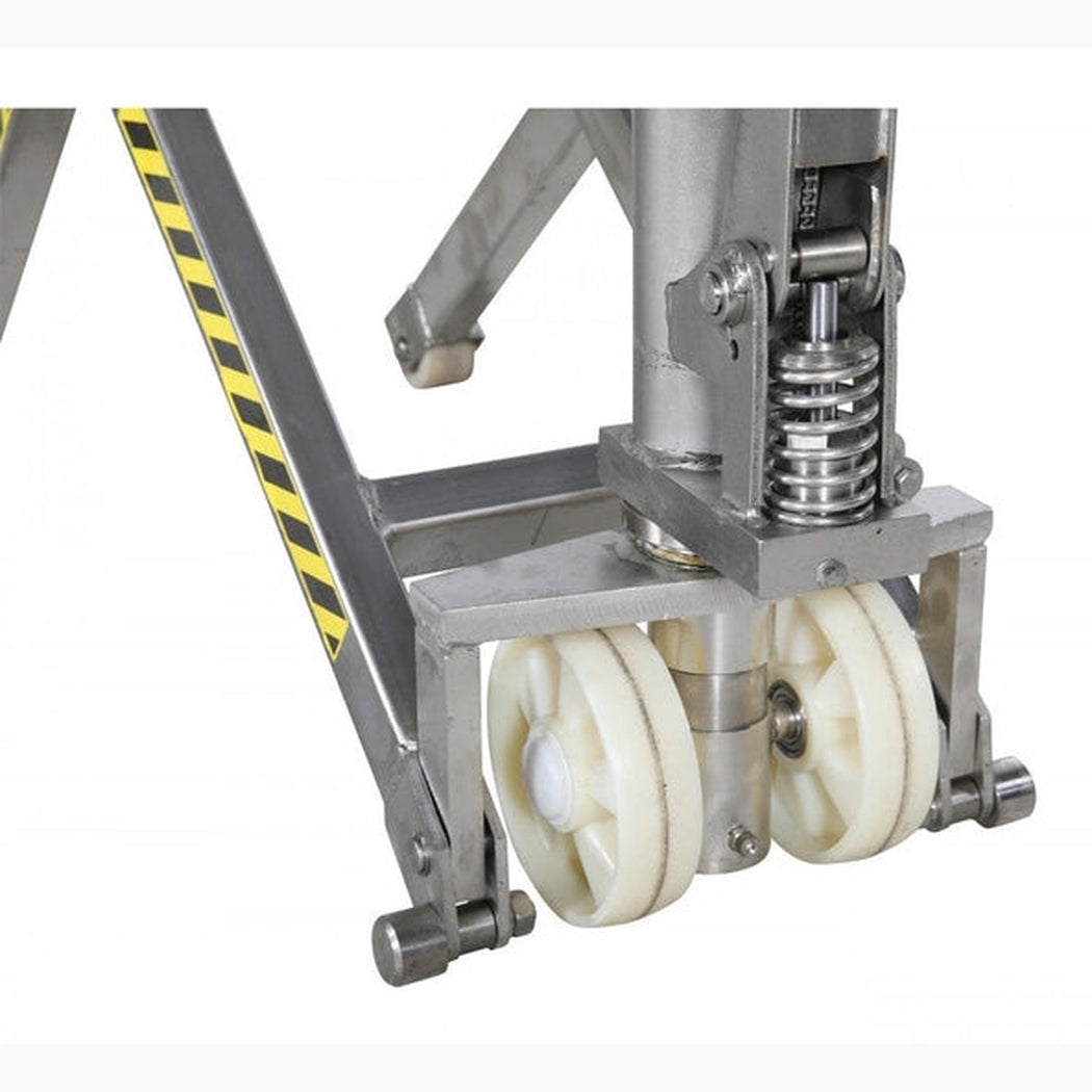 Rostfri Saxlyftvagn, 1000kg, 540x1150mm, singel/nylon med teleskopisk kolv och hållbara nylonhjul för industribruk.