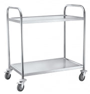 Rostfri plattformsvagn, 2 hyllplan, 845x525x950mm, 50kg/hyllplan med hjul och robust design för industri och butik.