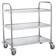 Rostfri plattformsvagn, 3 hyllplan, 845x525x950mm med hjul för tung belastning upp till 50 kg per hyllplan.