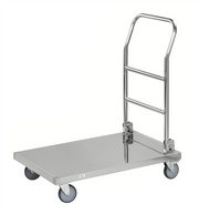 Rostfri plattformsvagn 830x530x940mm med fällbart handtag och 100kg kapacitet, robust och lätt att manövrera.