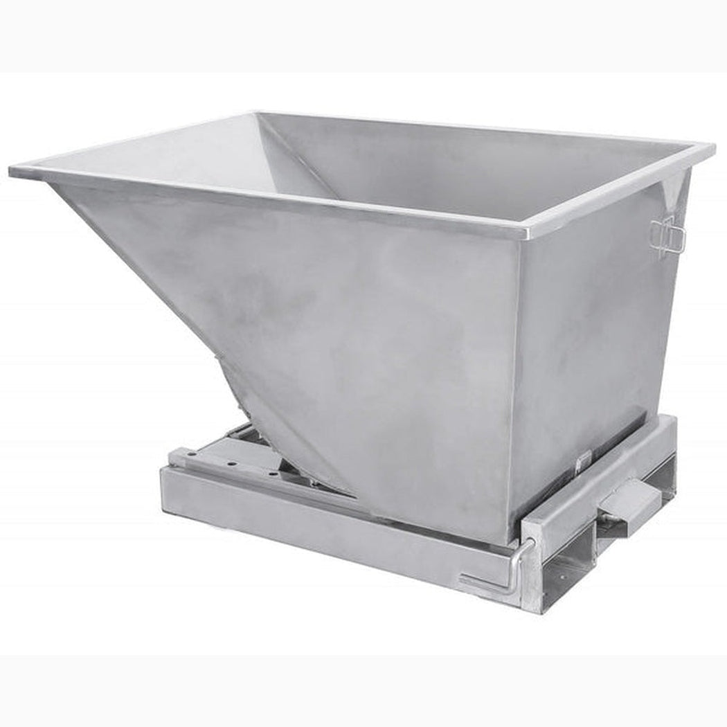 Rostfri tippcontainer, 300 liter i rostfritt stål för effektiv och säker materialhantering i industrin.