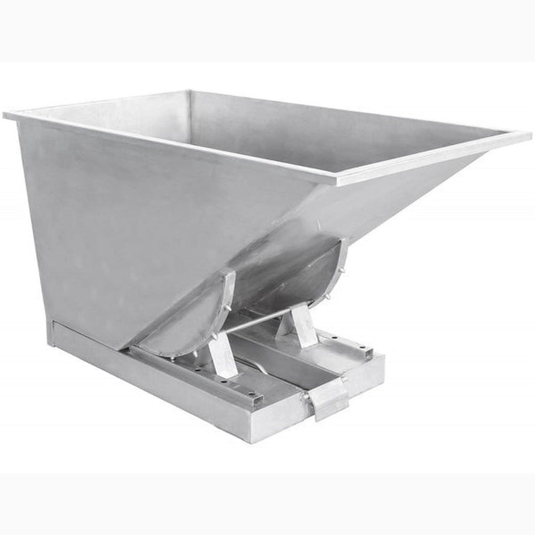Rostfri tippcontainer, 600 liter i rostfritt stål 304 för hållbar och hygienisk materialhantering.