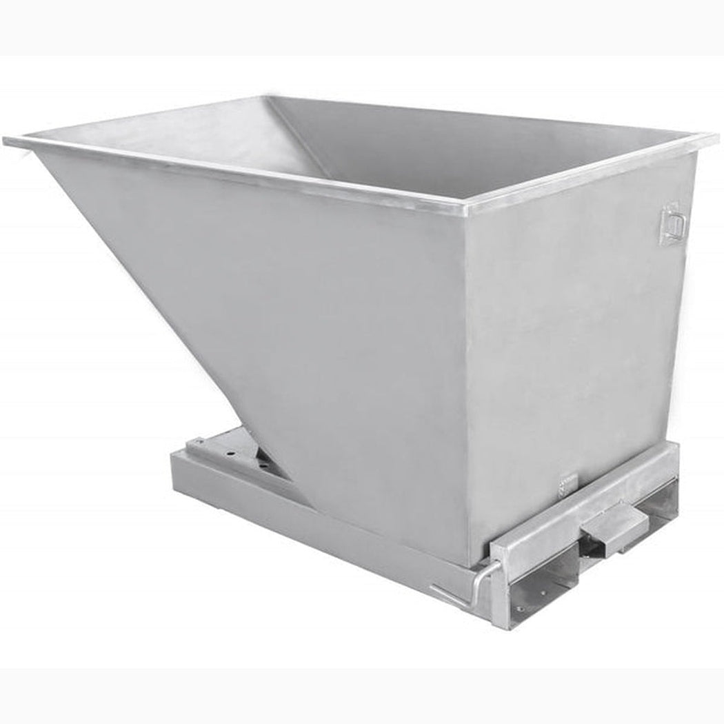 Rostfri tippcontainer, 600 liter i högkvalitativt rostfritt stål för effektiv och hållbar materialhantering.