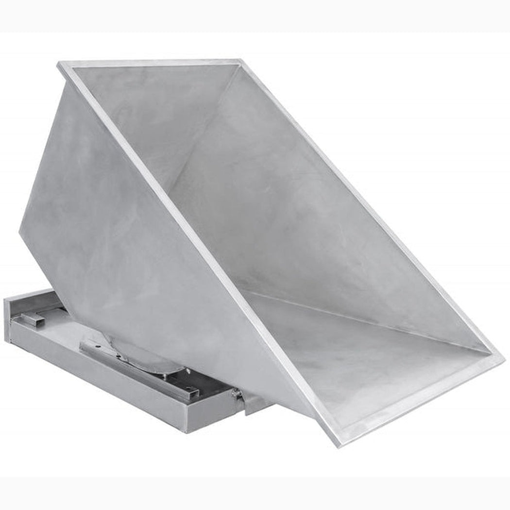 Rostfri tippcontainer, 600 liter i rostfritt stål 304 för hållbar och hygienisk materialhantering.