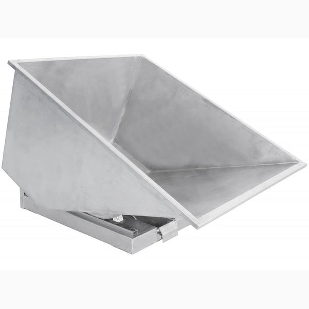 Rostfri tippcontainer, 900 liter i rostfritt stål 304, hållbar och korrosionsbeständig för effektiv materialhantering.