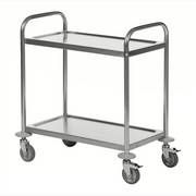 Rostfri vagn, 2 hyllor, 710x400x805mm, 100kg med robust konstruktion och 4 länkhjul, 2 med broms för enkel manövrering.