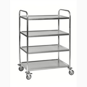 Rostfri vagn, 4 hyllor, 910x590x1260mm, 100kg med fyra hyllplan och länkhjul för flexibel och hållbar transport.