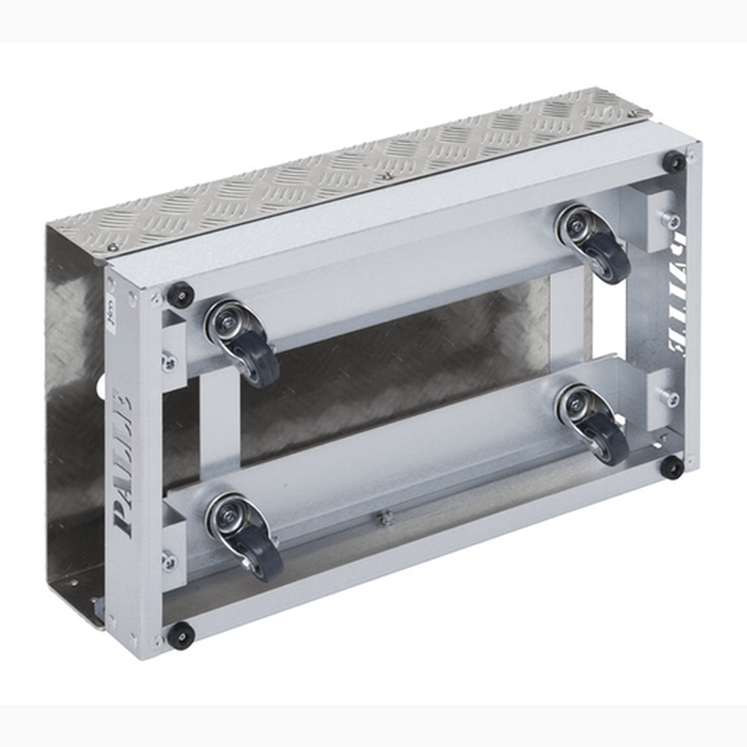 Rullbar pall, 600x351x180mm, 150kg med hjul och fjädrande funktion för stabil och justerbar arbetsplattform.