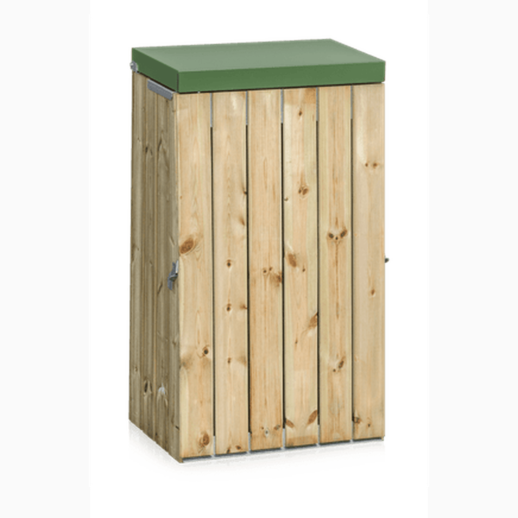 Säckhållare, 1030x600x380 mm, 125 liter, träpanel med lock för snygg och funktionell avfallshantering.