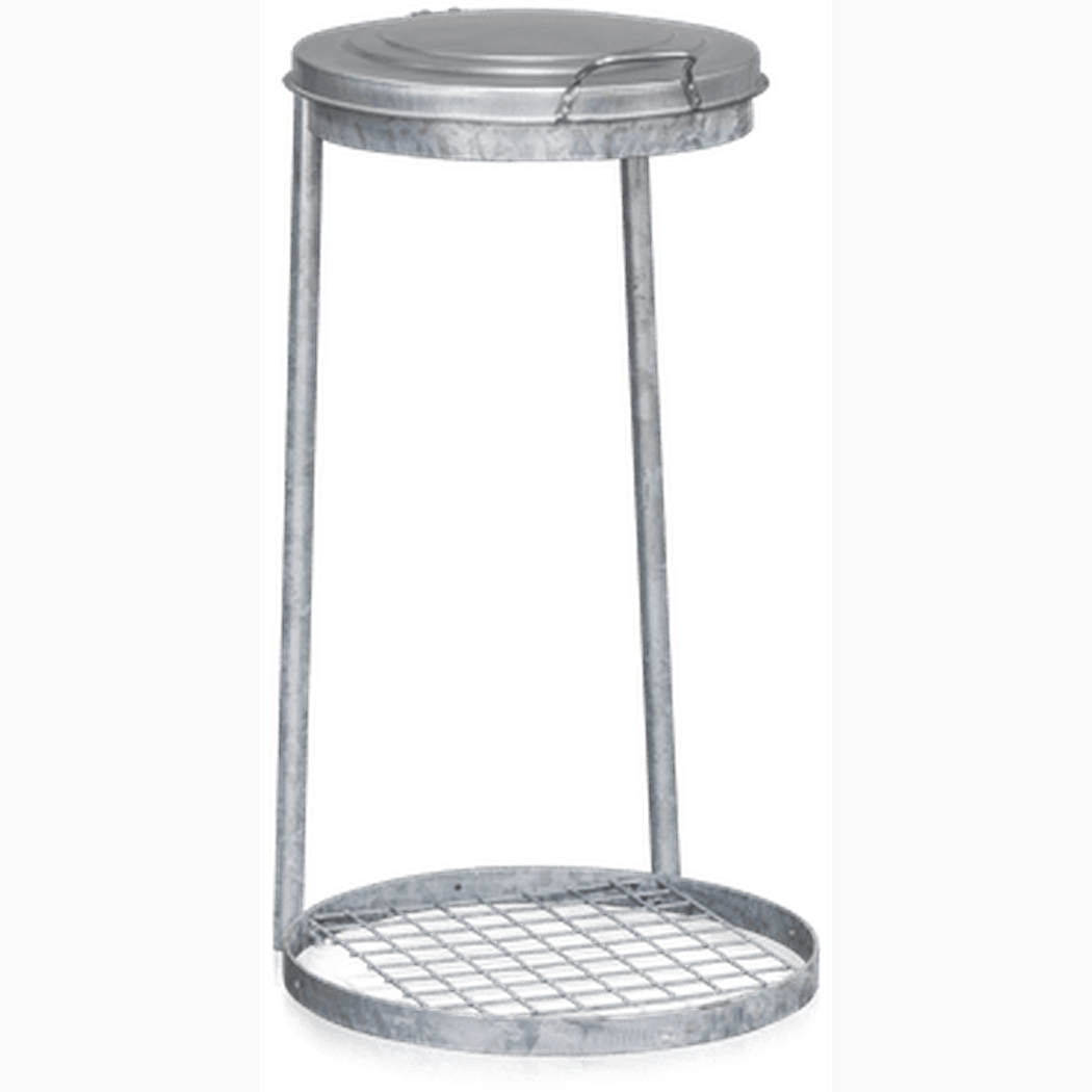 Säckhållare fristående, höjd 1000 mm, 125 liter i galvaniserad plåt med klämring för effektiv avfallshantering.