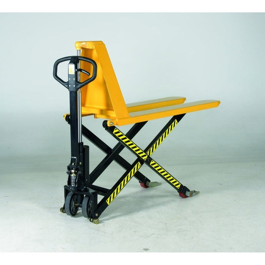 Saxlyftvagn, 1000kg, 540x1150mm, Gul med teleskopcylinder och robust design för effektiva tunga lyft.