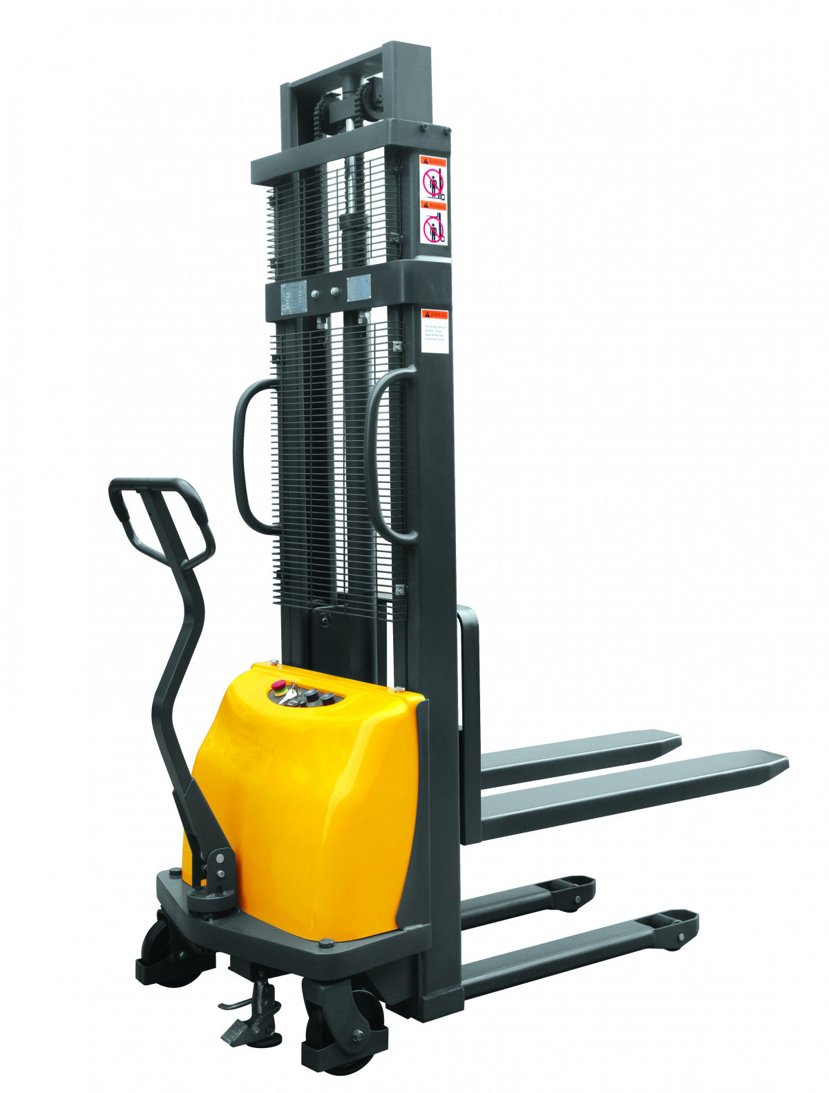 Semielektrisk staplare, 1000kg, 1600mm med batteridriven lyftmotor och ergonomisk hantering för tunga lyft.