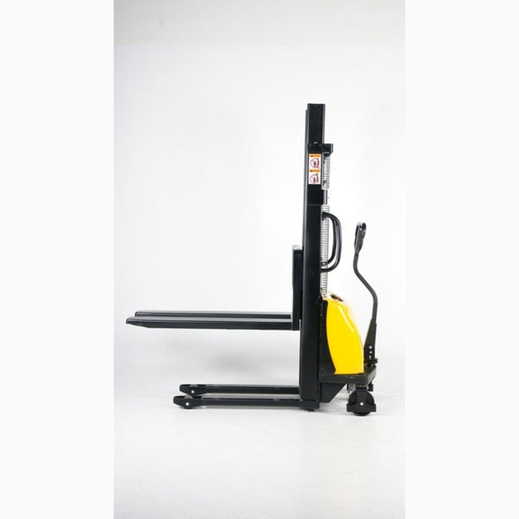 Semielektrisk staplare, 1000kg, 3300mm med batteridriven lyftmotor och ergonomisk design för effektiv pallhantering.