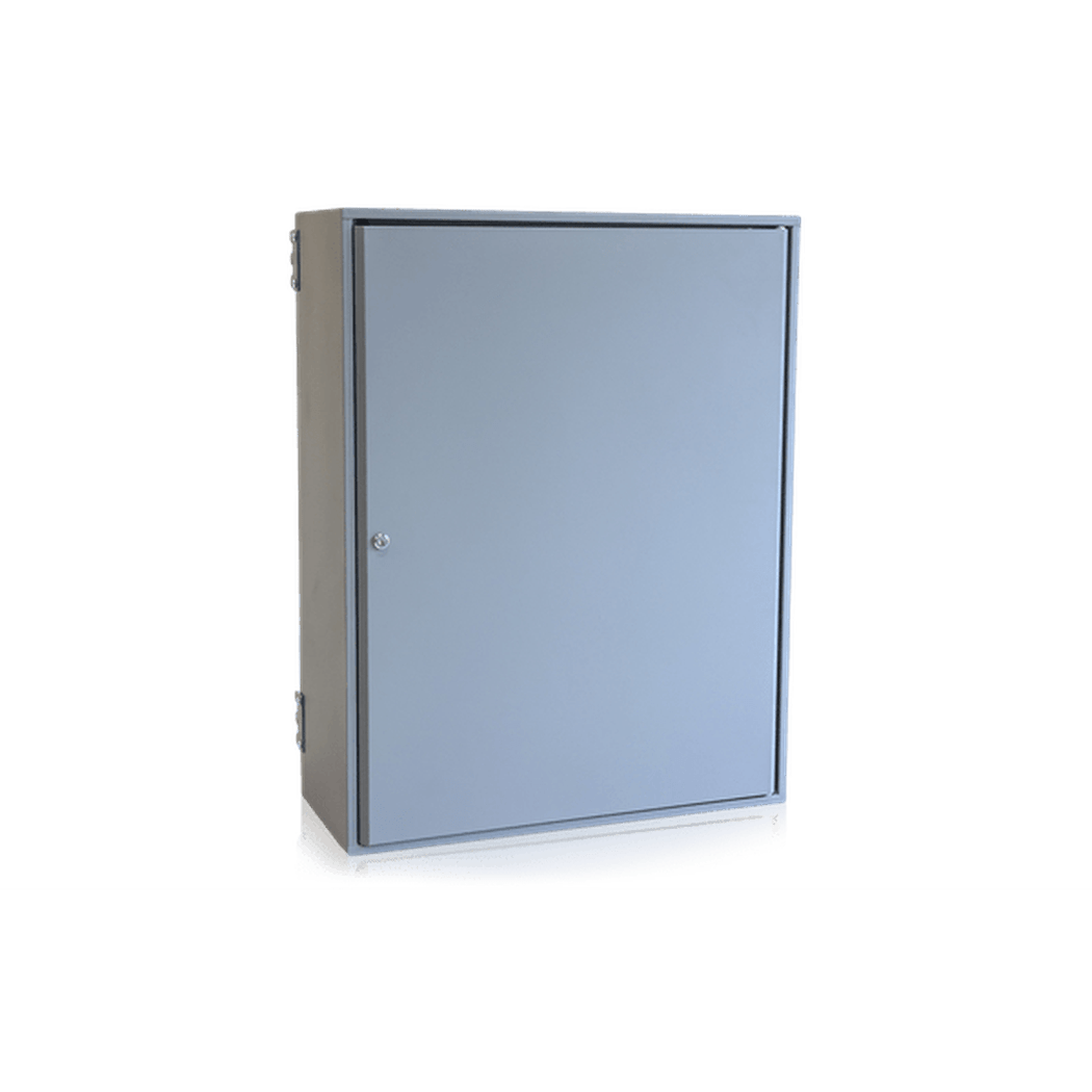 Skåp 4 hyllplan 660x280x775 i grå metall med nyckellås och fyra flyttbara hyllplan för flexibel förvaring.