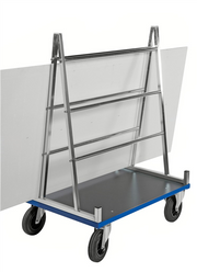 Skivvagn ROLLE 1000x700x1380mm med 500kg kapacitet, robust konstruktion och kraftiga gummihjul för skivtransport.