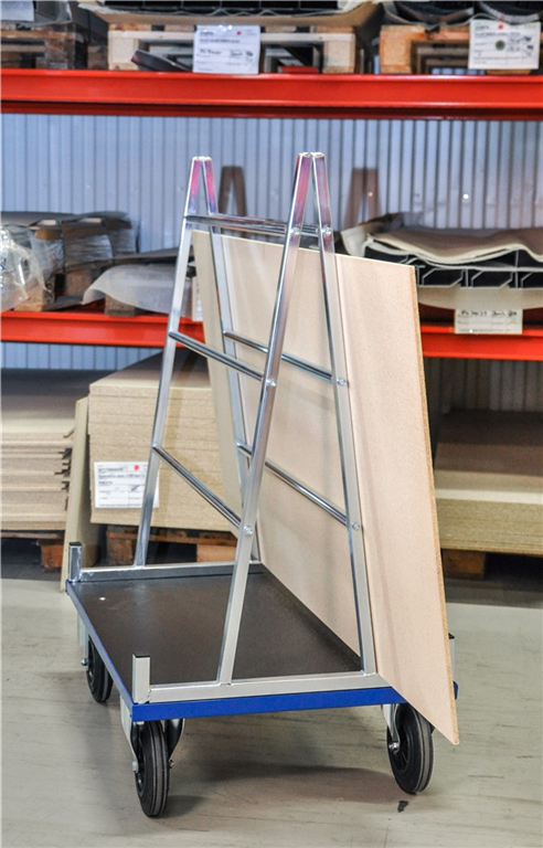 Skivvagn ROLLE 1000x700x1380mm med gummihjul och 500kg kapacitet för säker transport av skivmaterial.