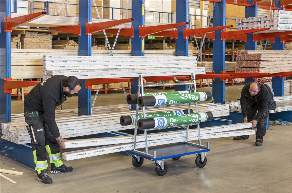Skivvagn ROLLE 1000x700x1380mm, 500kg med kraftiga hjul för säker och effektiv transport av byggmaterial.