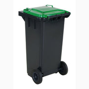 Sopkärl med hjul, 120 liter i tåligt HDPE med UV-skydd och lättmanövrerade hjul för effektiv avfallshantering.