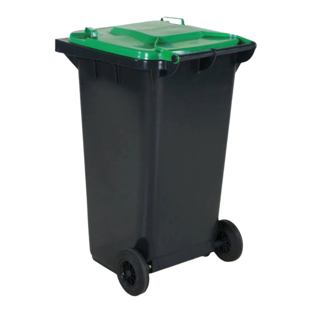 Sopkärl med hjul, 240 liter i hållbart HDPE, robust och UV-beständig för effektiv avfallshantering.